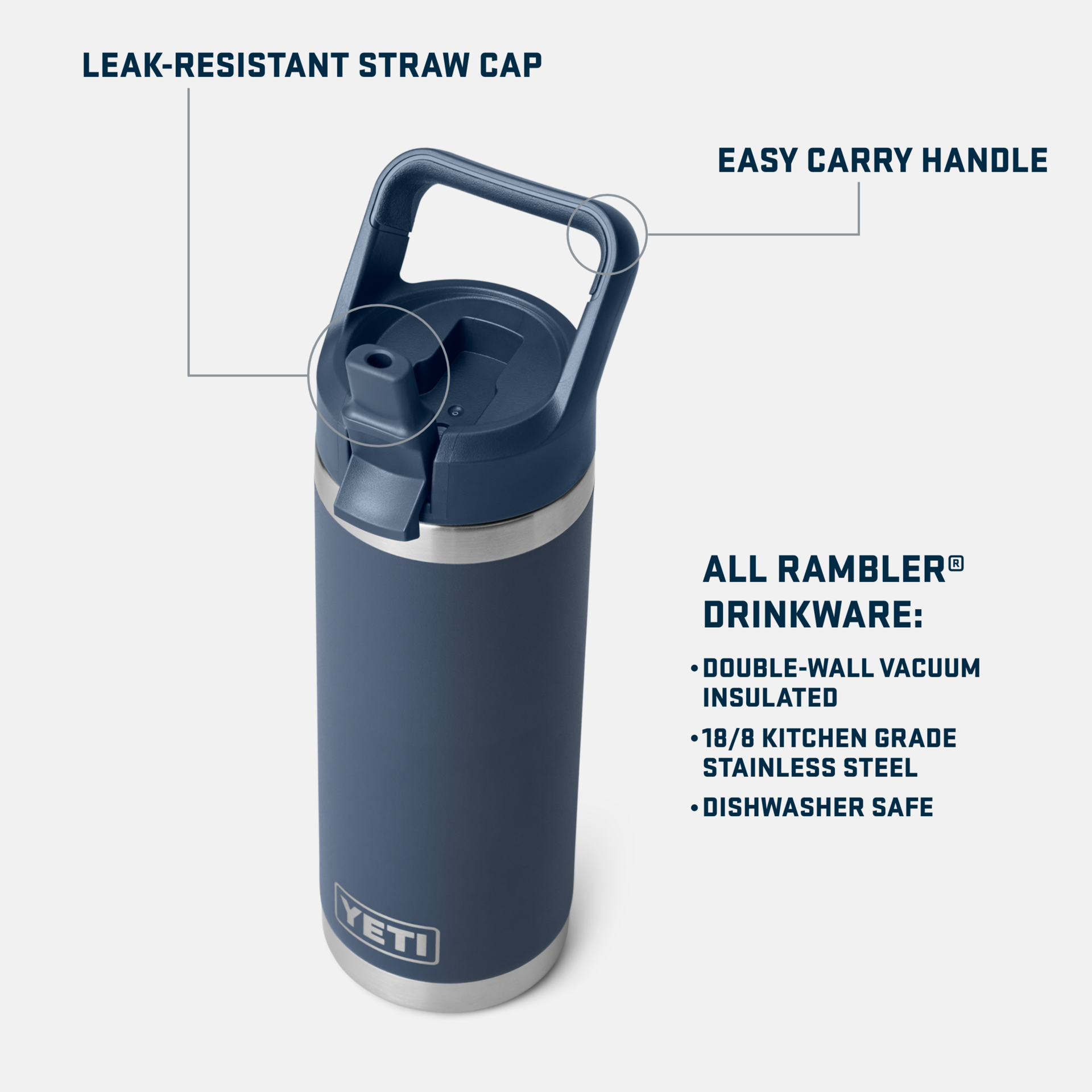 18 oz. / 532ml Bottle w/ Matching Straw Cap - Navy