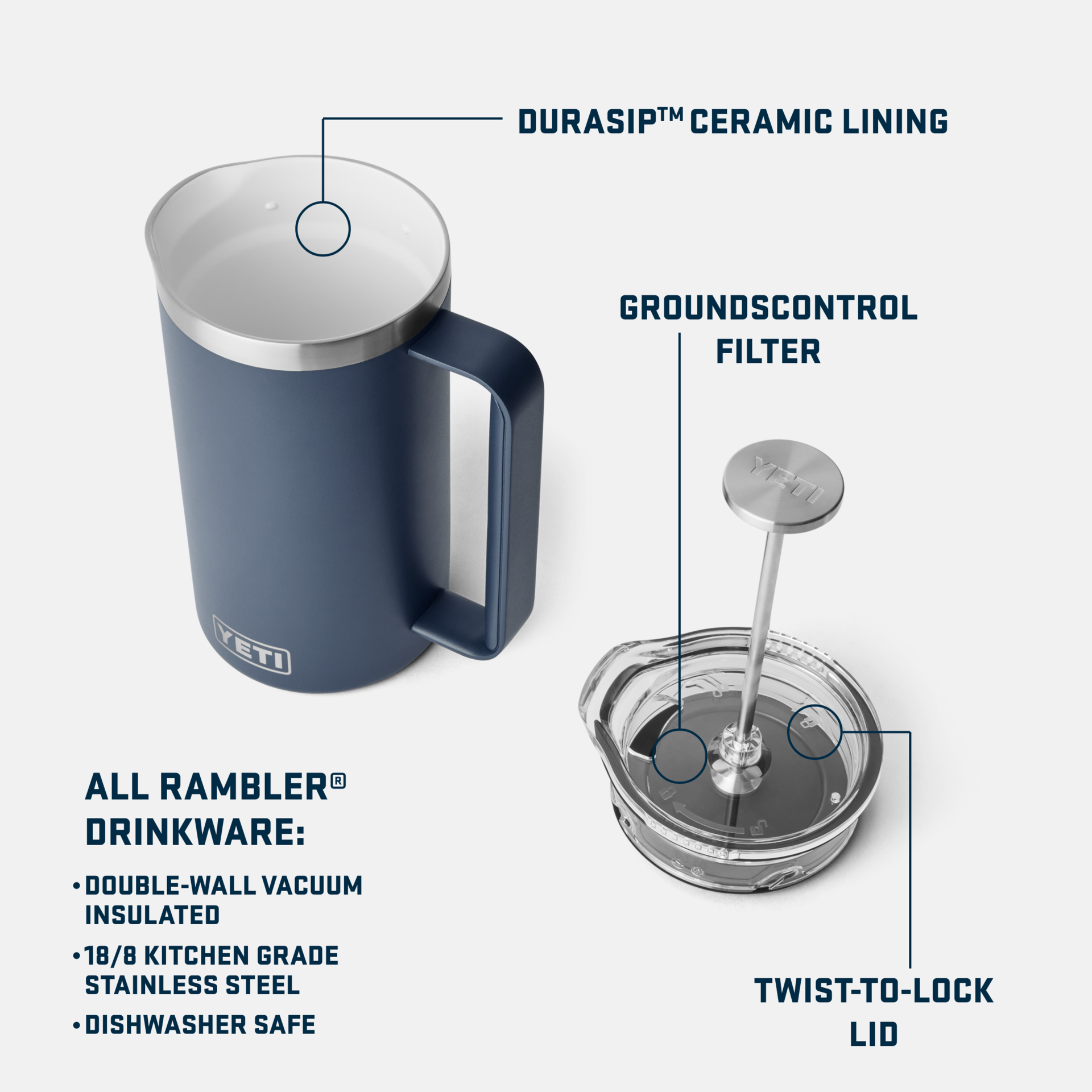 34 oz. / 1 L French Press - White