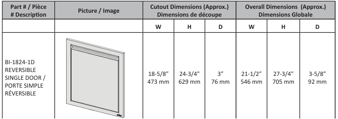 18" X 24" Reversible Single Door