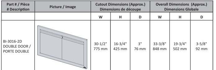 30" X 16" Small Double Door