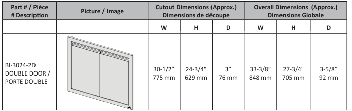 30" X 24" Double Door