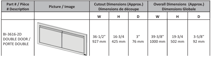 36" X 16" Small Double Door