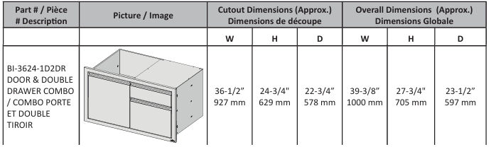 36" X 24" Single Door & Standard Drawer