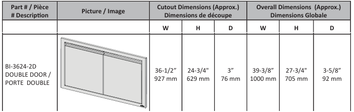 36" X 24" Large Double Door