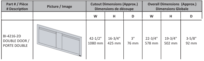 42" X 16" Small Double Door