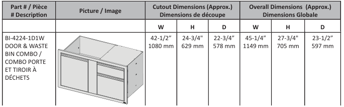 42" X 24" Large Door & Waste Bin Drawer