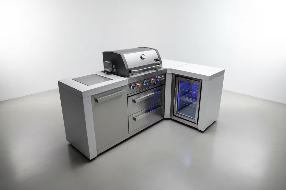 400 4-Burner Deluxe L-Shape Island w/ Fridge