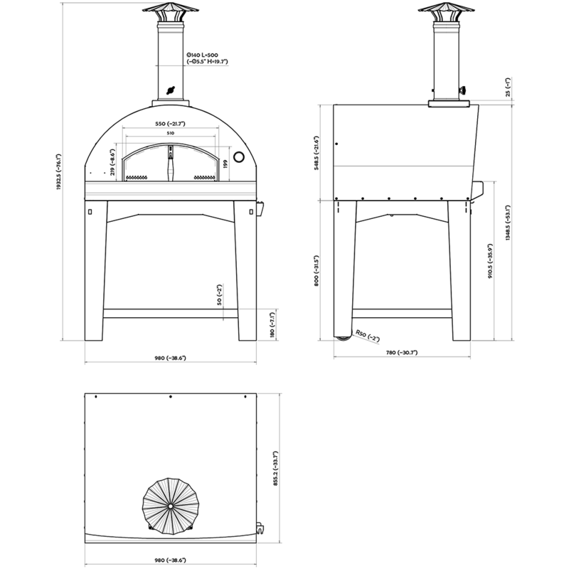 Mangiafuoco Rosso Wood Oven on Stainless Cart SHOWROOM DISPLAY