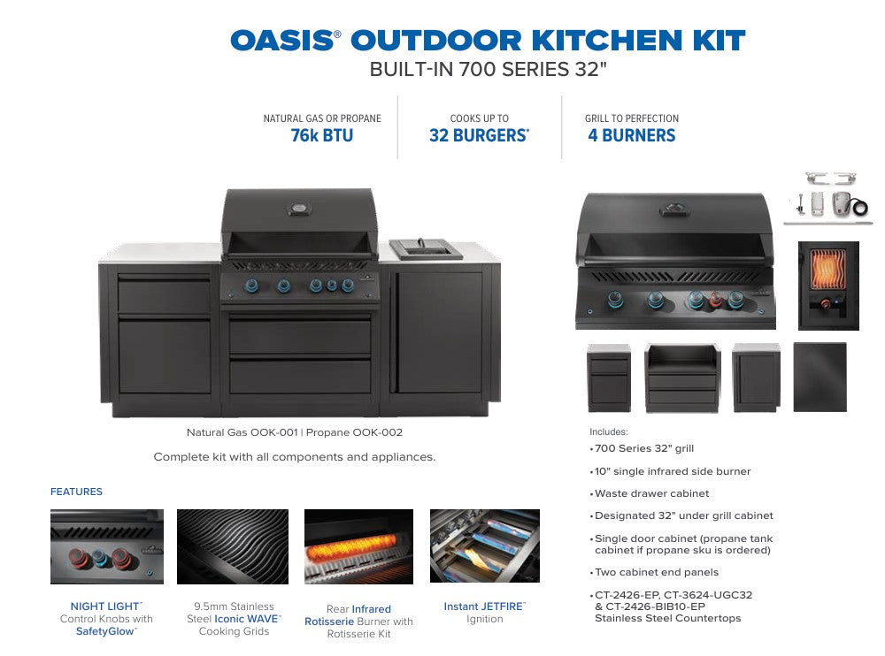 OASIS Outdoor Kitchen w/ Built-in 700 Series 32 Grill (with Countertops) - Matte Black