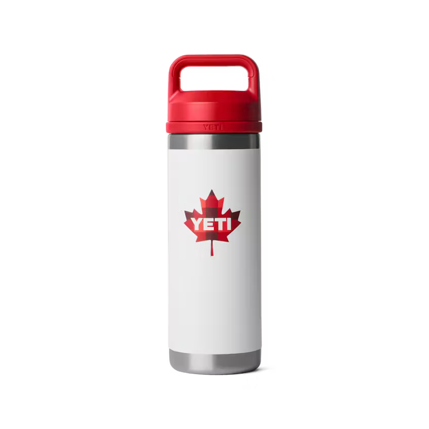 18 oz. / 532ml Bottle w/ Chug Cap - White/Red w/ Canada Badge