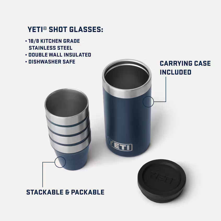 Shot Glasses - 4 Pack w/ Carrying Case - Black Stone