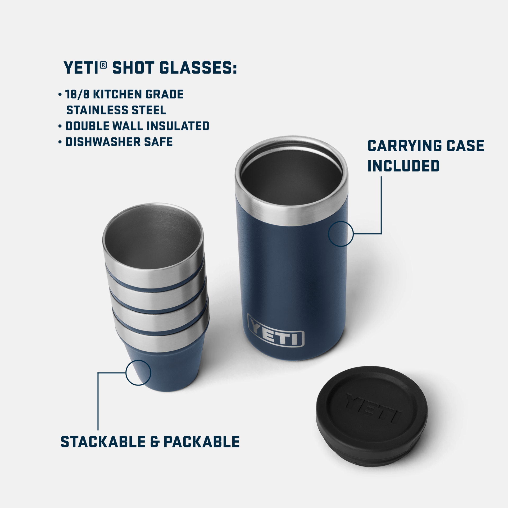 Shot Glasses - 4 Pack w/ Carrying Case - Navy