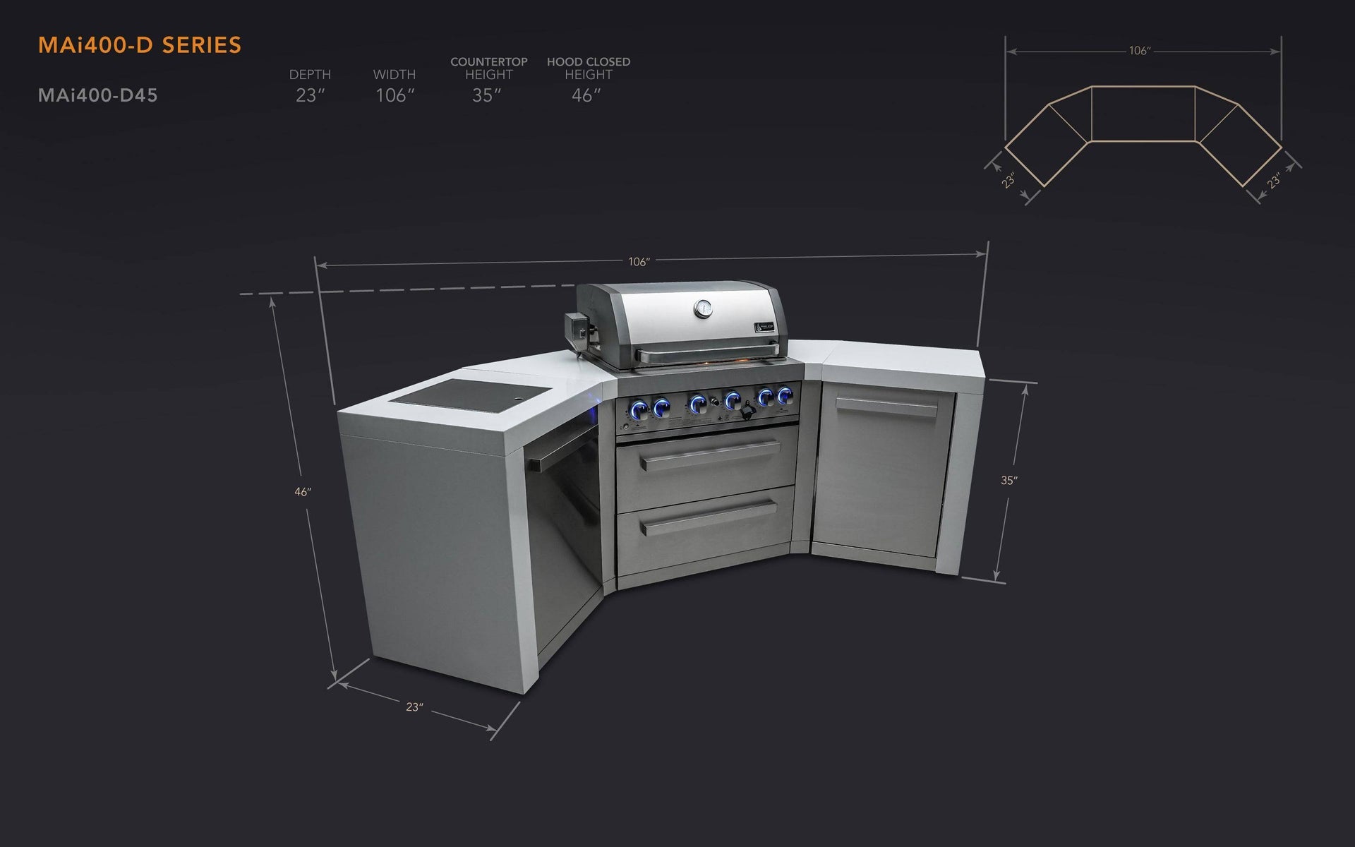 400 4-Burner Deluxe Island w/ 45 Degree Corners
