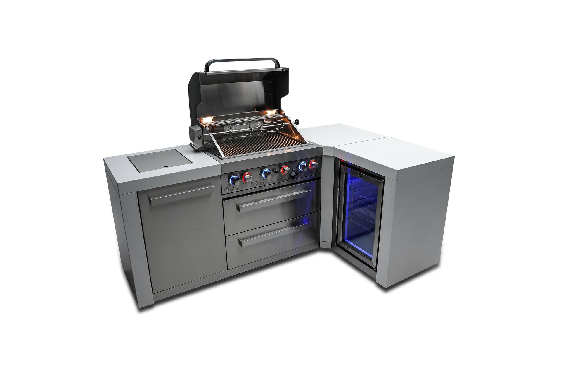 400 4-Burner Deluxe L-Shape Island w/ Fridge