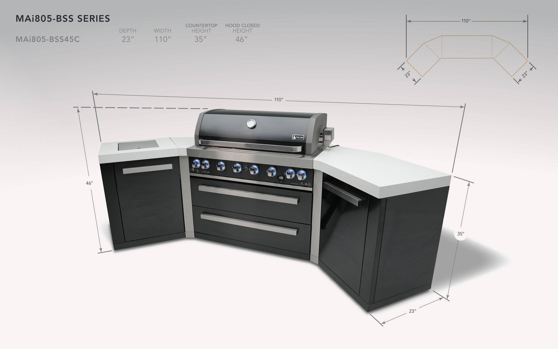 805 6-Burner Black Series Island w/ 45 Degree Corners
