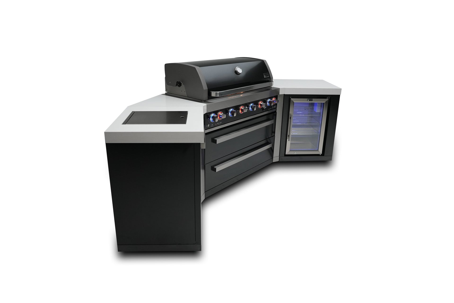 805 6-Burner Black Series Island w/ Fridge & 45 Degree Corners