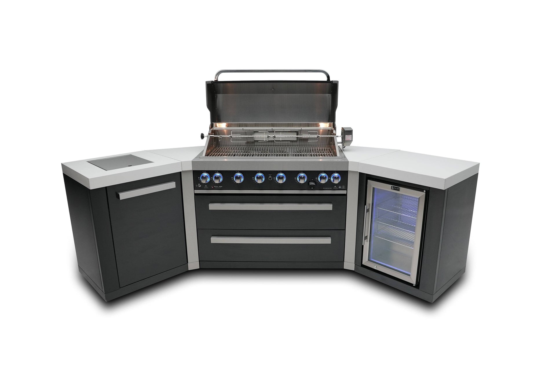 805 6-Burner Black Series Island w/ Fridge & 45 Degree Corners