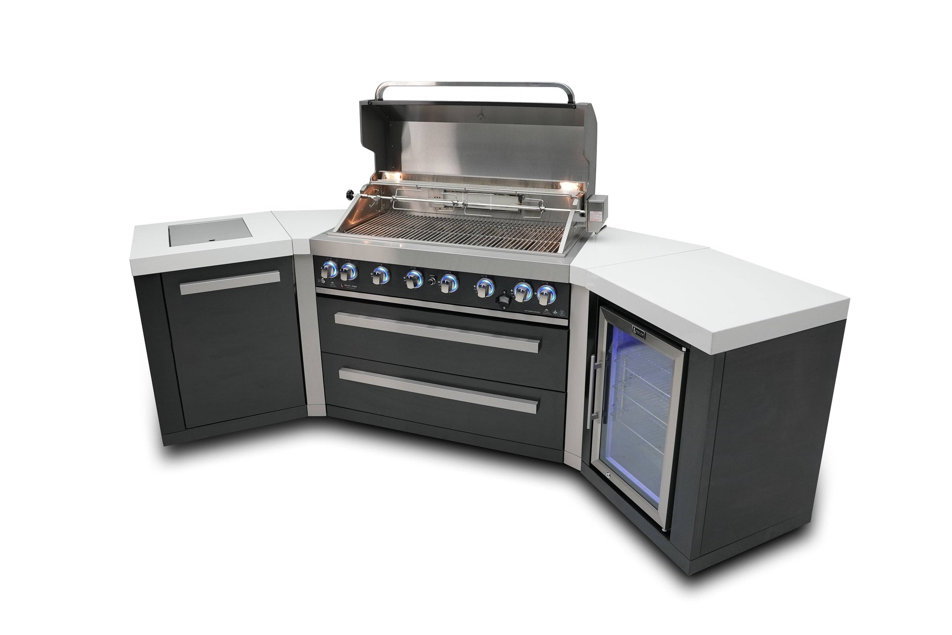 805 6-Burner Black Series Island w/ Fridge & 45 Degree Corners