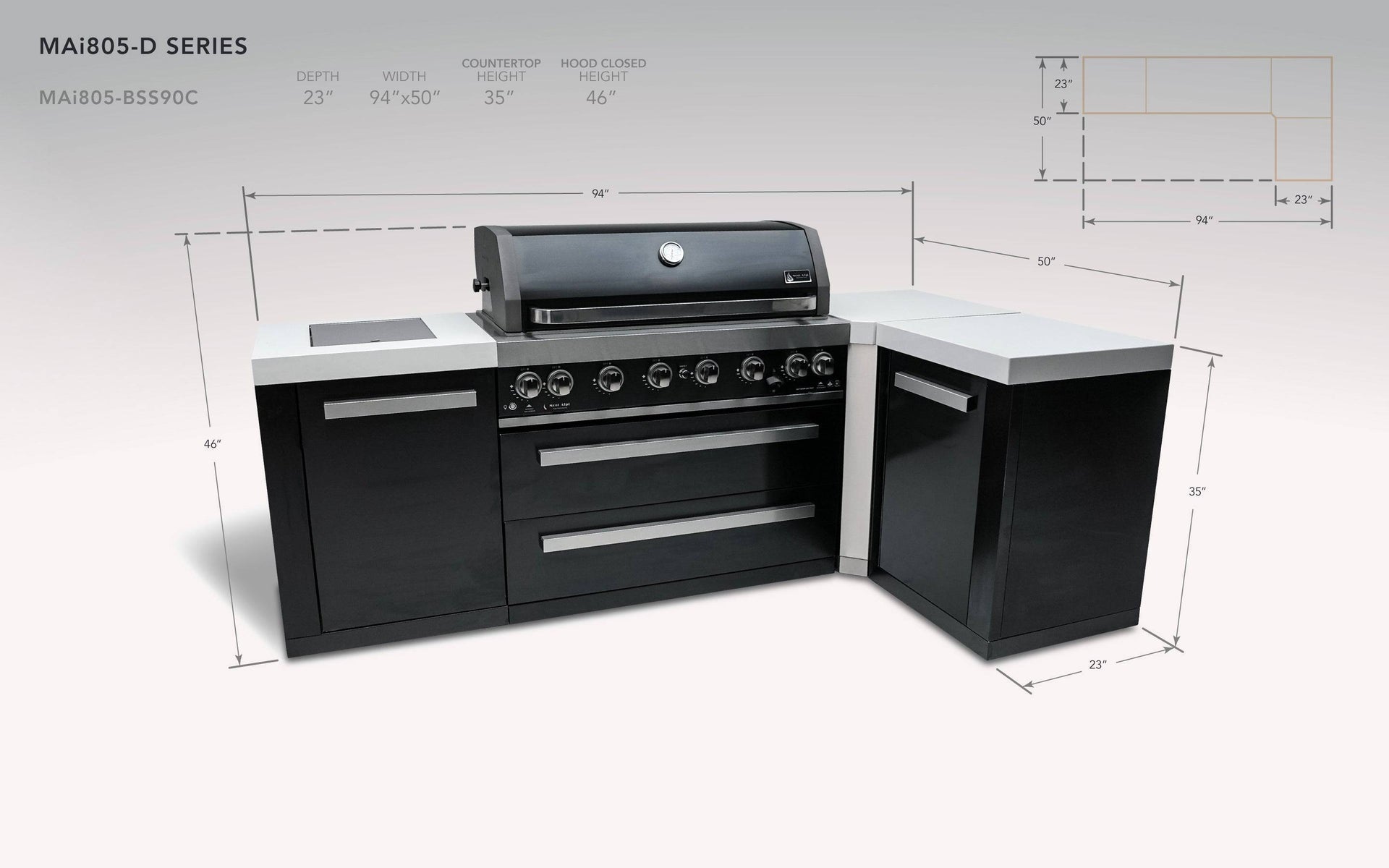 805 6-Burner Black Series L-Shape Island