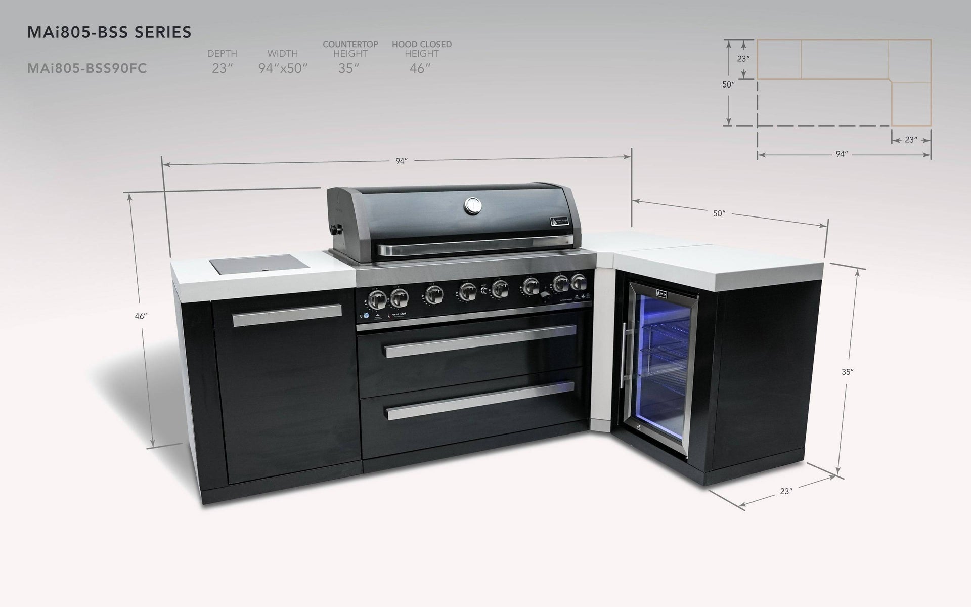 805 6-Burner Black Series L-Shape Island w/ Fridge