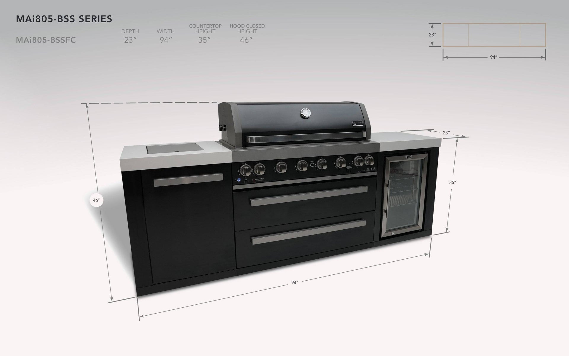 805 6-Burner Black Series Island w/ Fridge
