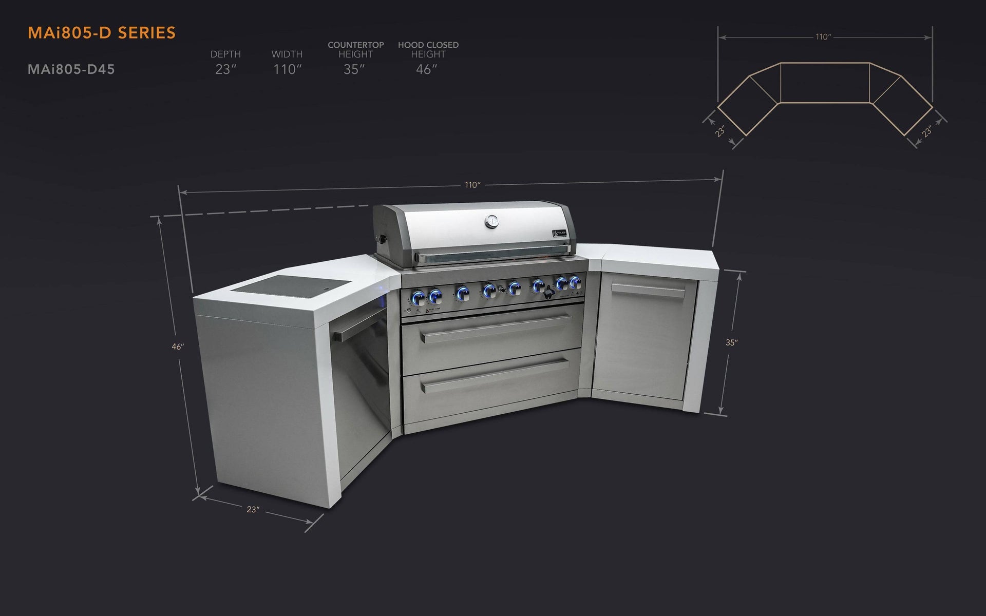 805 6-Burner Deluxe Island w/ 45 Degree Corners