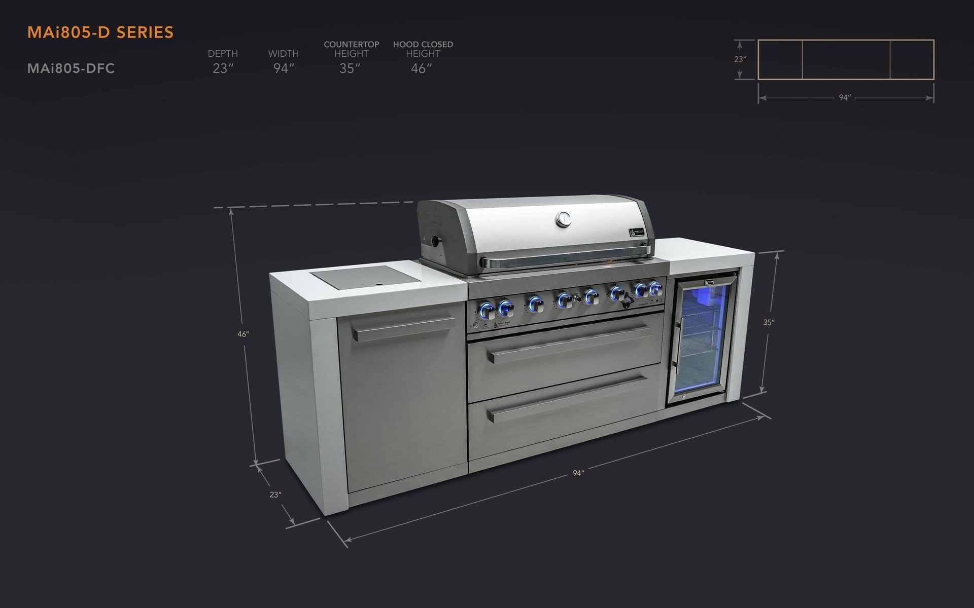 805 6-Burner Deluxe Island w/ Fridge