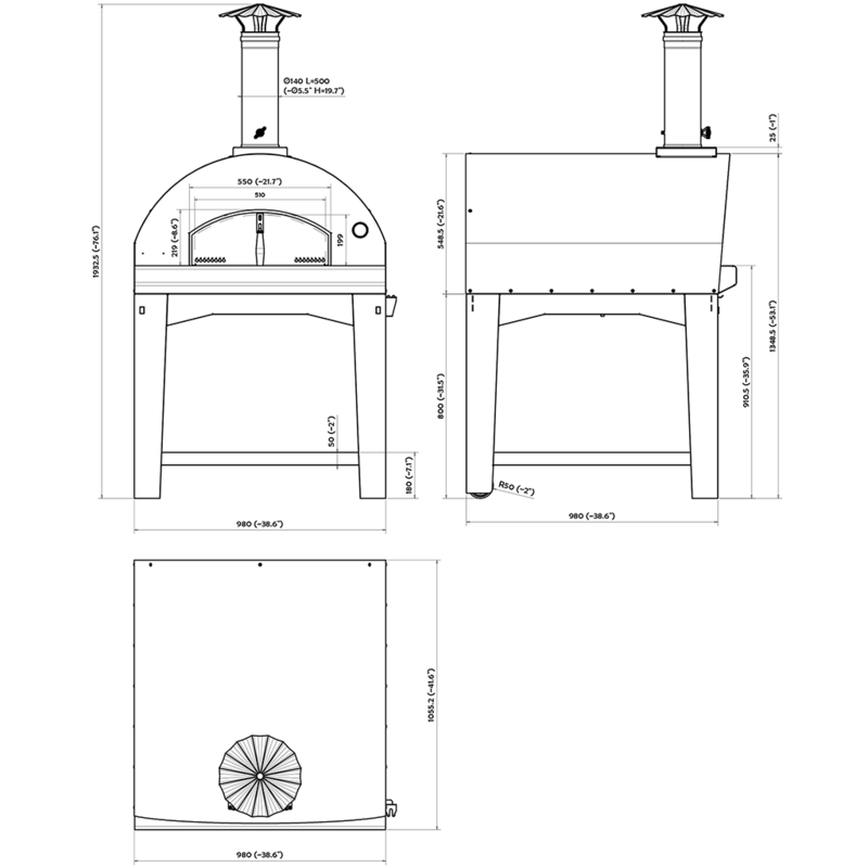 Marinara Wood Oven on Stainless Cart